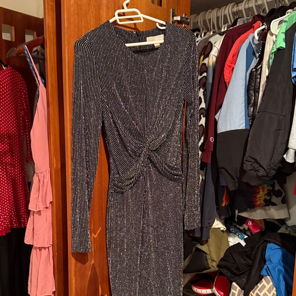Michael Kors Black and Silver Long Sleeve NYE Sparkly Dress